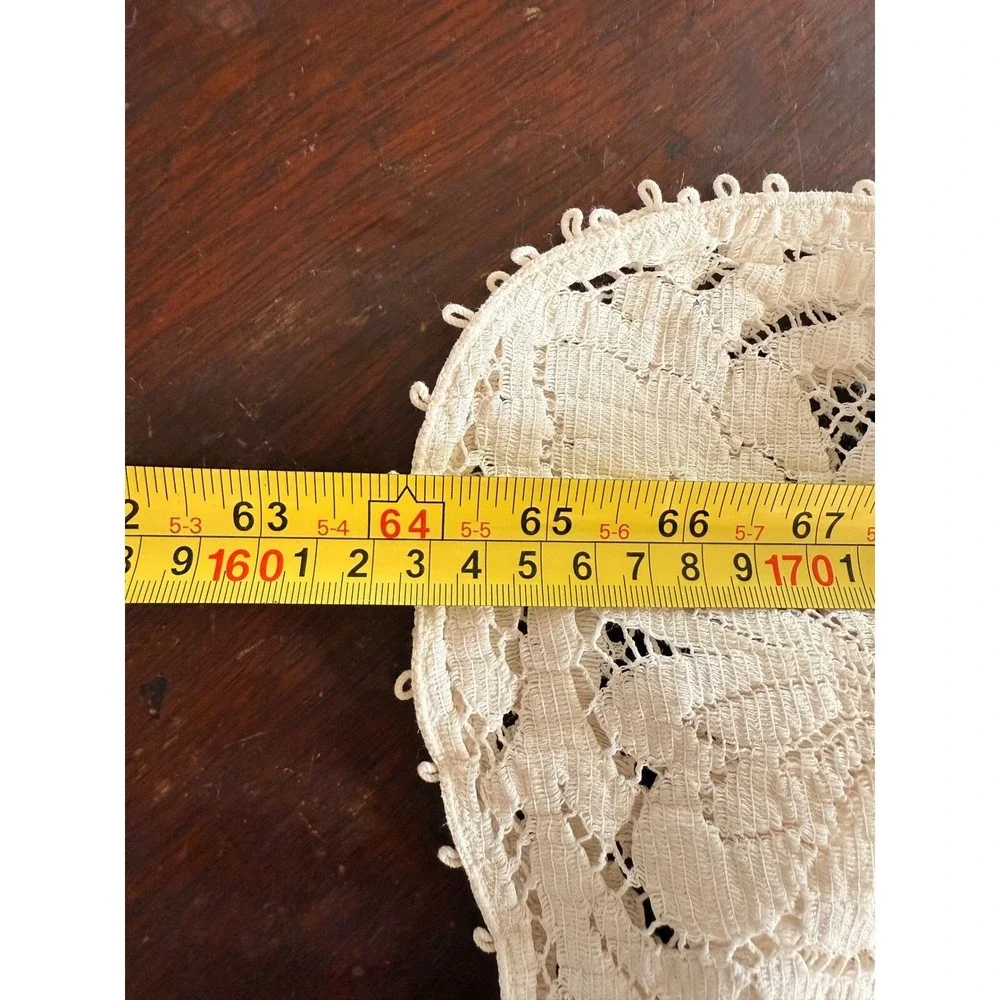 Vintage 1960s Cream Floral Lace Tablecloth‎ Rectangular 64x83 Mid Century Decor